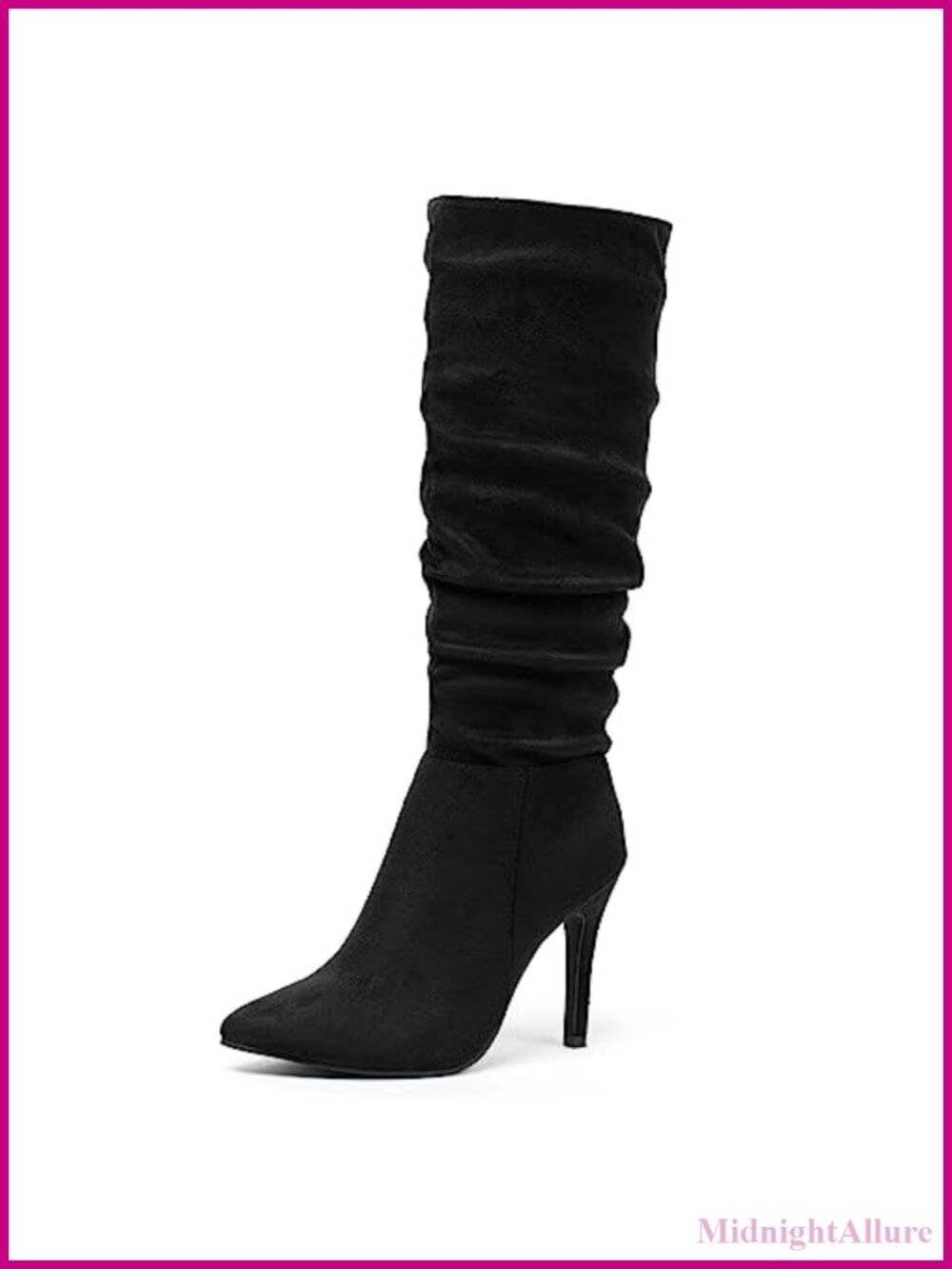 Faux Suede Slouchy Stiletto Knee High Boots Side Zip Dressy